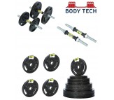 Body Tech 50kg Cast Iron Adjustable Home Gym Set with Steel Dumbbell Rods- COMBO50